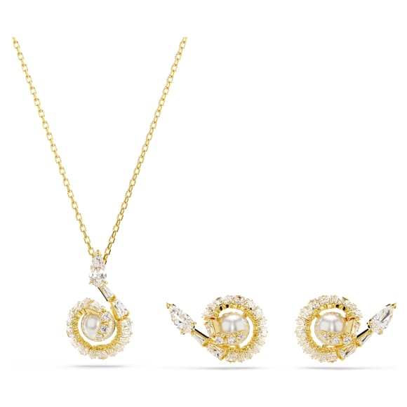 Snake 套装, 仿水晶珍珠, 混合切割, 蛇年, 白色, 镀金色调 - Swarovski, 5698886
