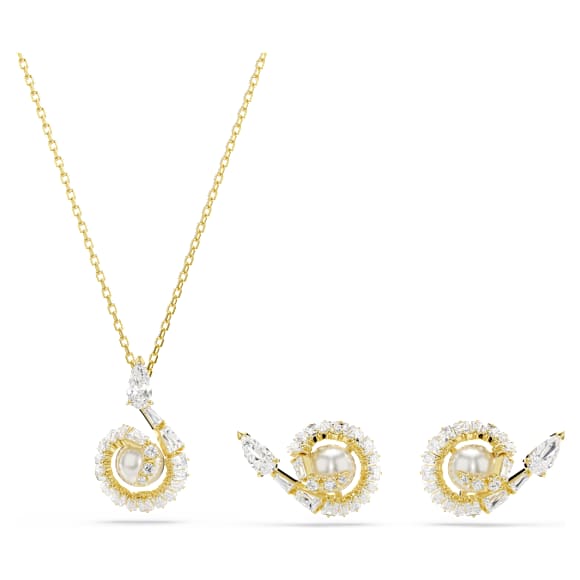 Snake 套裝, 水晶珍珠, 混合式切割, 蛇年, 白色, 18K 金飾面 - Swarovski, 5698886