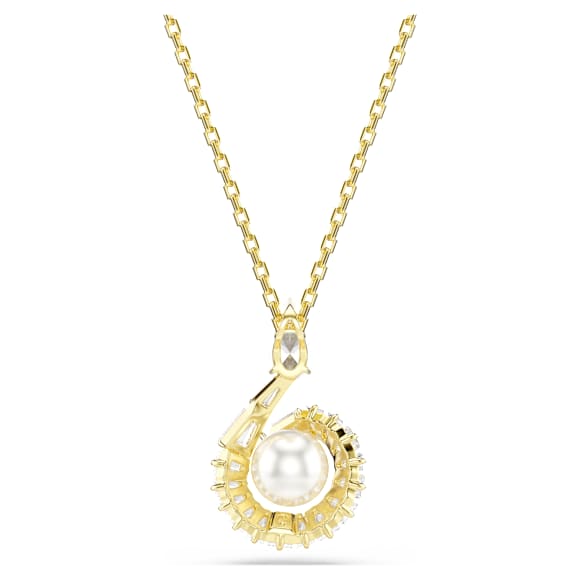 Snake pendant, Crystal pearl, Mixed cuts, Year of the Snake, White, Gold-tone plated - Swarovski, 5698887