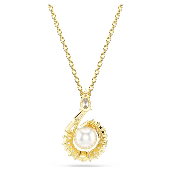 Snake 链坠, 仿水晶珍珠, 混合切割, 蛇年, 白色, 镀金色调 - Swarovski, 5698887