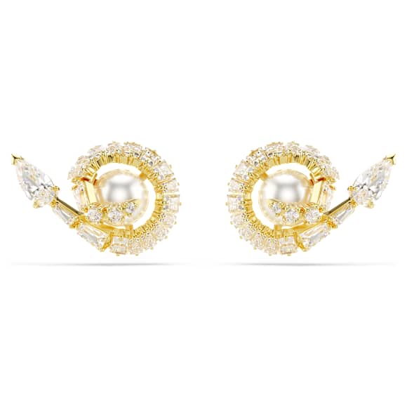 Snake stud earrings, Crystal pearl, Mixed cuts, Year of the Snake, White, Gold-tone plated - Swarovski, 5698888