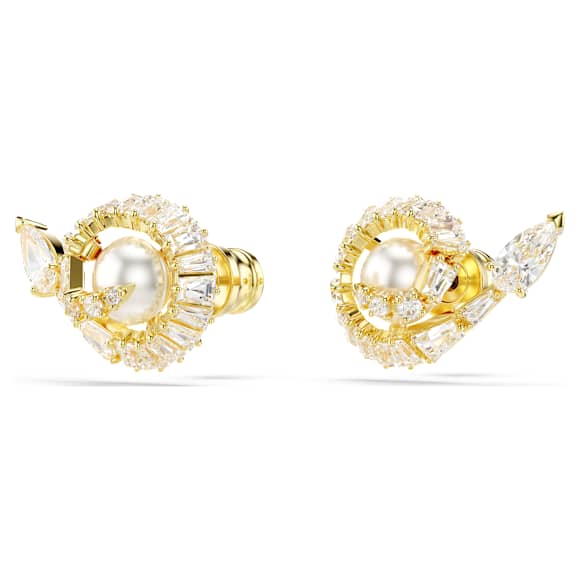 Snake stud earrings, Crystal pearl, Mixed cuts, Year of the Snake, White, Gold-tone plated - Swarovski, 5698888