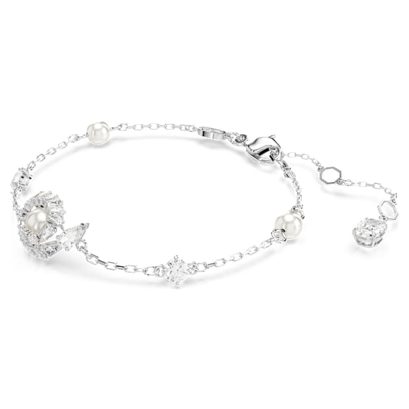 Snake bracelet, Crystal pearl, Mixed cuts, Year of the Snake, White, Rhodium plated - Swarovski, 5698889