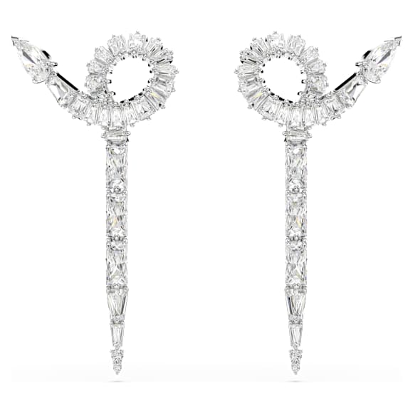 Snake drop earrings, Mixed cuts, Year of the Snake, White, Rhodium plated - Swarovski, 5698891