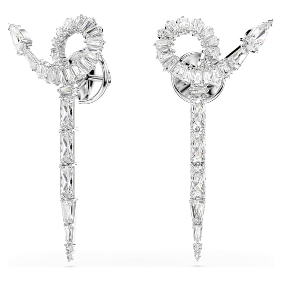 Snake drop earrings, Mixed cuts, Year of the Snake, White, Rhodium plated - Swarovski, 5698891