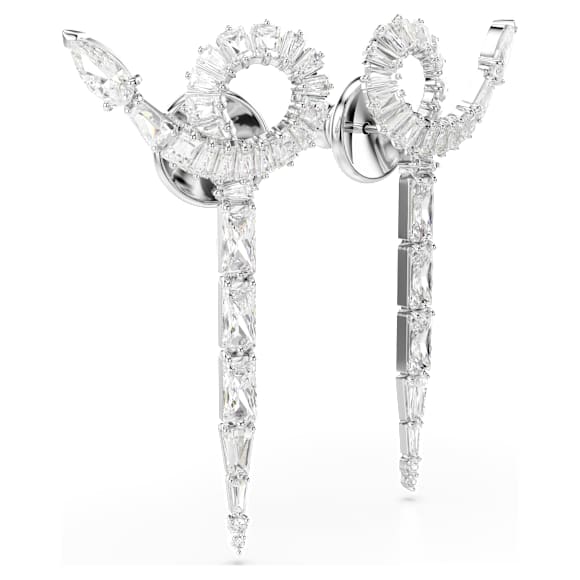 Snake drop earrings, Mixed cuts, Year of the Snake, White, Rhodium plated - Swarovski, 5698891