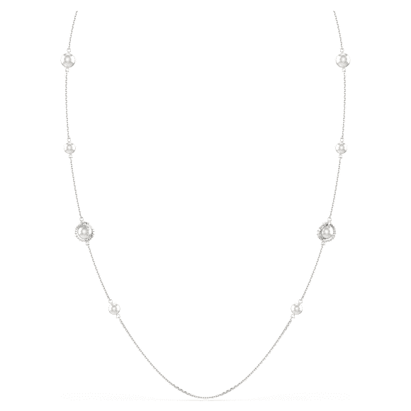 Μακρύ κολιέ Snake, Crystal pearl, Μείξη κοπών, Έτος του Φιδιού, Λευκό, Επιμετάλλωση ροδίου - Swarovski, 5698893