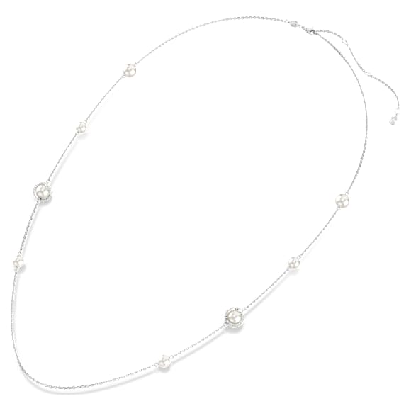 Snake 項鏈, 水晶珍珠, 混合式切割, 蛇年, 白色, 鍍白金色 - Swarovski, 5698893