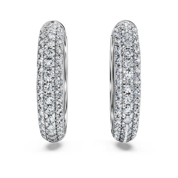 Eternity hoop earrings, Lab-grown diamonds 2 ct tw, Round shape, 14K white gold - Swarovski, 5699026