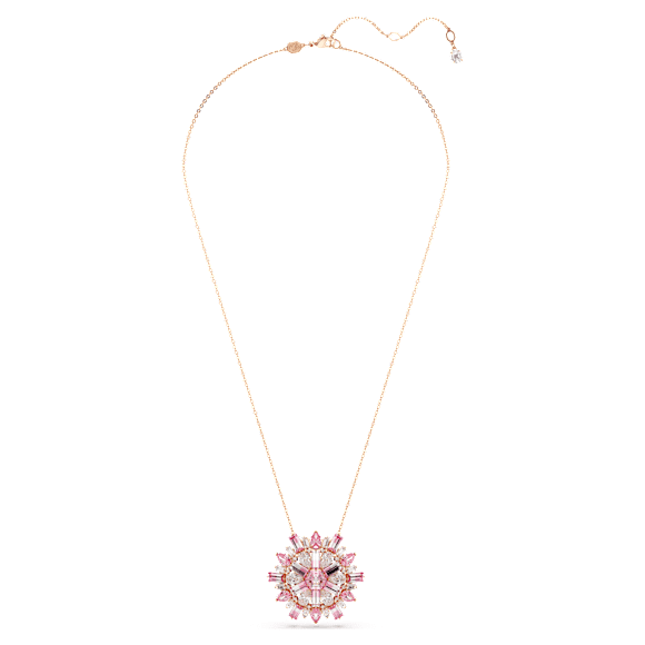 Idyllia pendant and brooch, Mixed cuts, Flower, Long, Pink, Rose gold-tone plated - Swarovski, 5699084