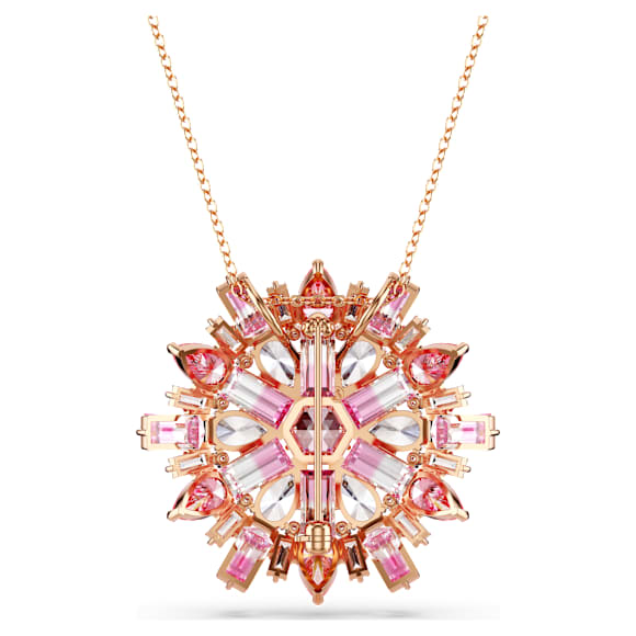 Idyllia pendant and brooch, Mixed cuts, Flower, Long, Pink, Rose gold-tone plated - Swarovski, 5699084
