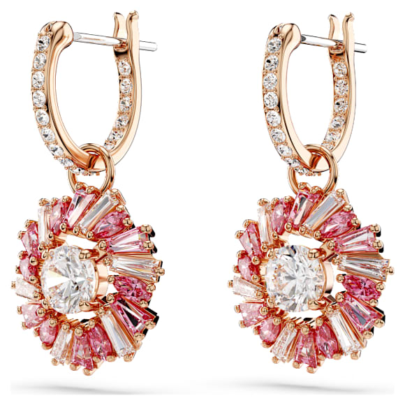 Pendants d'oreilles Idyllia, Tailles variées, Fleur, Rose, Placage de ton or rosé - Swarovski, 5699085
