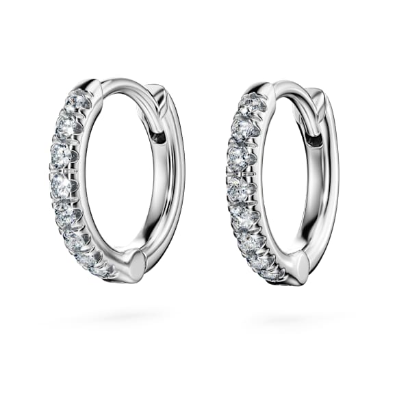 Eternity hoop earrings, Lab-grown diamonds 0.1 ct tw, Round shape, Small, 18K white gold - Swarovski, 5699135
