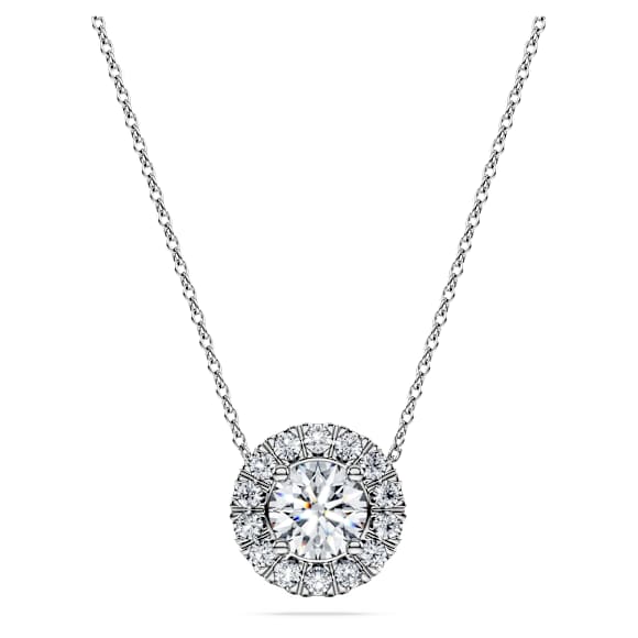 Eternity halo solitaire pendant, Lab-grown diamonds 1 ct tw, Round shape, 18K white gold - Swarovski, 5699183