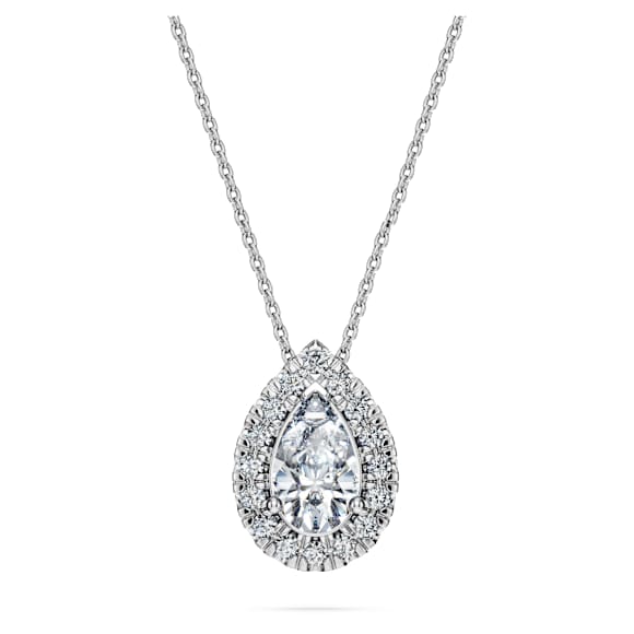 Eternity halo solitaire pendant, Lab-grown diamonds 1 ct tw, Pear shape, 18K white gold - Swarovski, 5699184