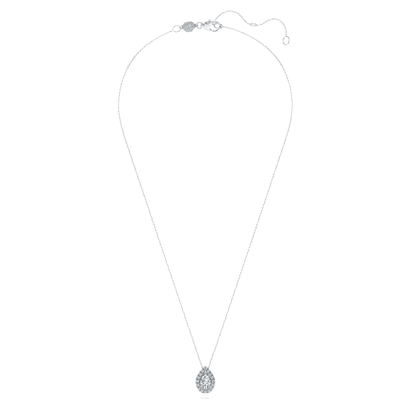 Obesek z enim kamnom in halojem Eternity, Laboratorijsko gojeni diamanti 1 ct tw, Rezano v obliki kaplje, 18-karatno belo zlato - Swarovski, 5699184