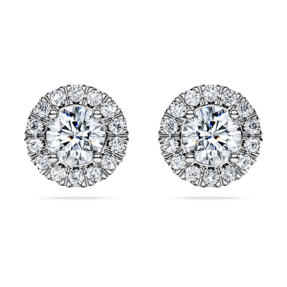 Eternity halo stud earrings, Lab-grown diamonds 2 ct tw, Round shape, 18K white gold - Swarovski, 5699185