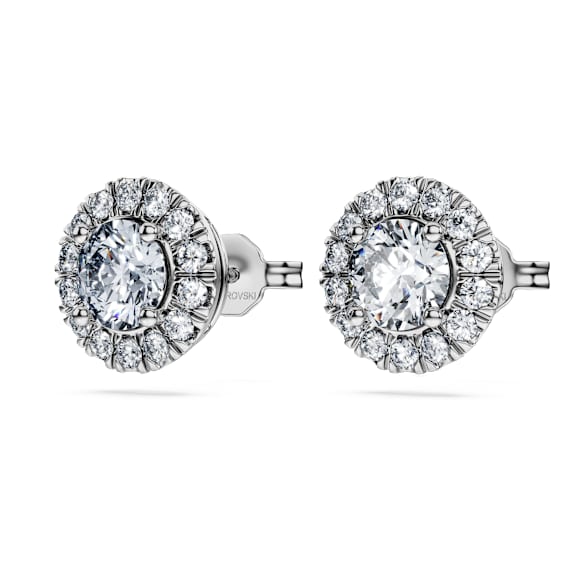 Pendientes de botón con halo Eternity, Diamantes creados en laboratorio (peso total de 2 quilate), Forma redonda, Oro blanco de 18 quilates - Swarovski, 5699185