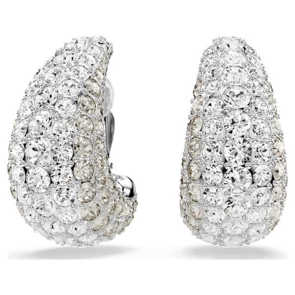 Sublima clip earrings, Round cut, Medium, White, Rhodium plated - Swarovski, 5699564