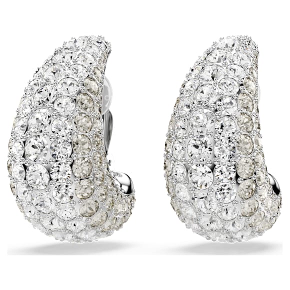 Sublima clip earrings, Round cut, Medium, White, Rhodium plated - Swarovski, 5699564