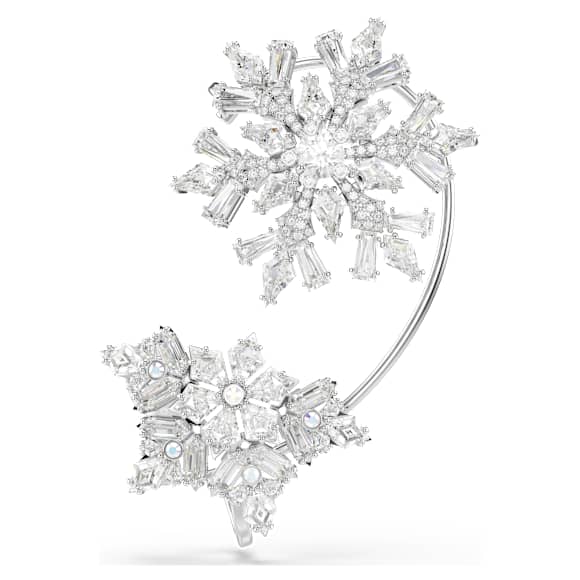 Idyllia ear cuff, Single, Mixed cuts, Snowflake, White, Rhodium plated - Swarovski, 5699970