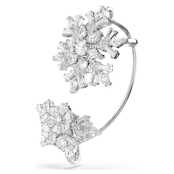 Idyllia ear cuff, Single, Mixed cuts, Snowflake, White, Rhodium plated - Swarovski, 5699970