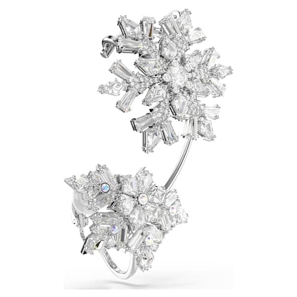 Idyllia ear cuff, Single, Mixed cuts, Snowflake, White, Rhodium plated - Swarovski, 5699970