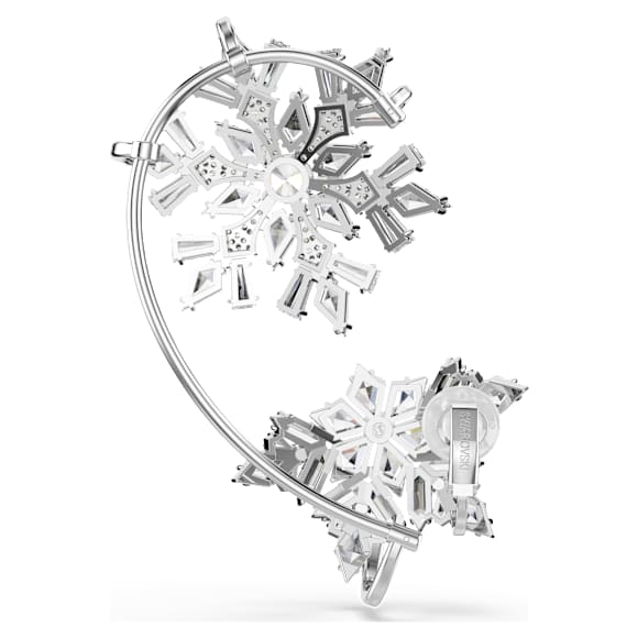 Idyllia ear cuff, Single, Mixed cuts, Snowflake, White, Rhodium plated - Swarovski, 5699970