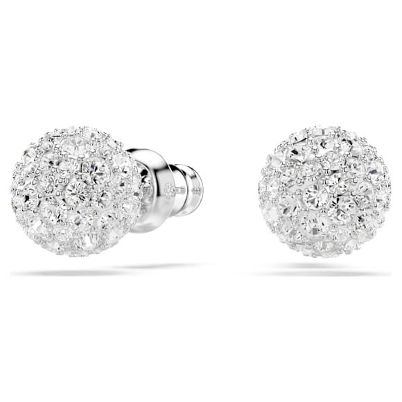 Dextera stud earrings, Round cut, Sphere, White, Rhodium plated - Swarovski, 5700290