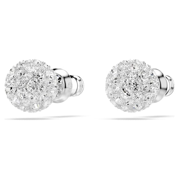 Dextera stud earrings, Round cut, Sphere, White, Rhodium plated - Swarovski, 5700290