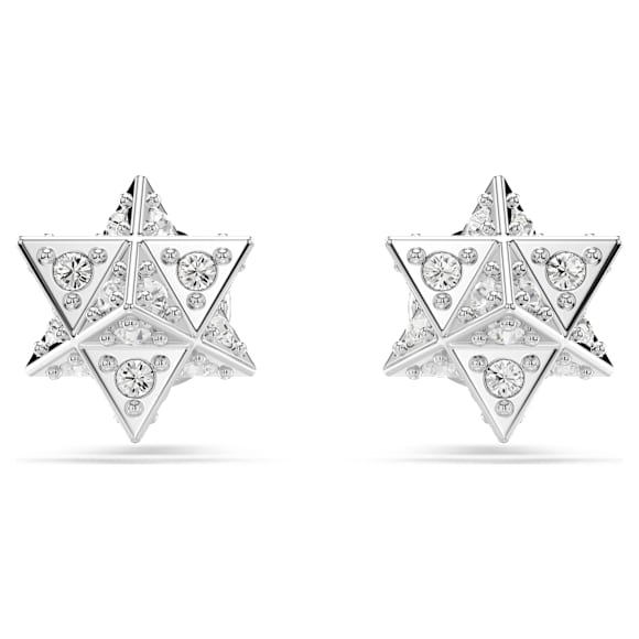 Dextera stud earrings, Round cut, Star, White, Rhodium plated - Swarovski, 5700322