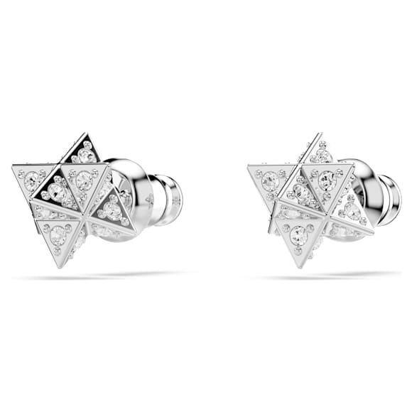 Dextera stud earrings, Round cut, Star, White, Rhodium plated - Swarovski, 5700322