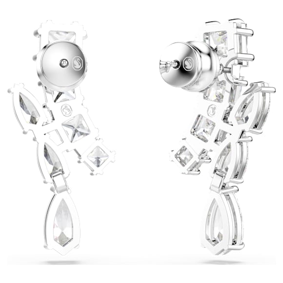 Matrix drop earrings, Mixed cuts, White, Rhodium plated - Swarovski, 5700418