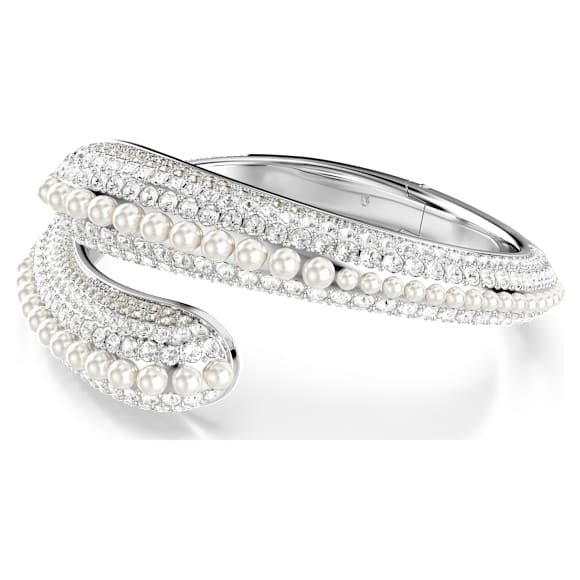 Sublima cuff, Crystal pearl, Round cut, White, Rhodium plated - Swarovski, 5700923