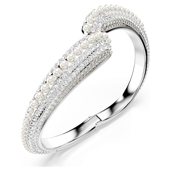 Sublima cuff, Crystal pearl, Round cut, White, Rhodium plated - Swarovski, 5700923