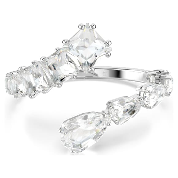 Άκαμπτο βραχιόλι Matrix, Μείξη κοπών, Λευκό, Επιμετάλλωση ροδίου - Swarovski, 5701898