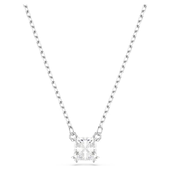 Stilla Attract pendant, Square cut, White, Rhodium plated - Swarovski, 5701903