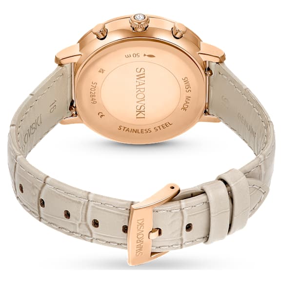 Matrix Tennis Chrono watch, Swiss Made, Leather strap, Beige, Rose gold-tone finish - Swarovski, 5702849