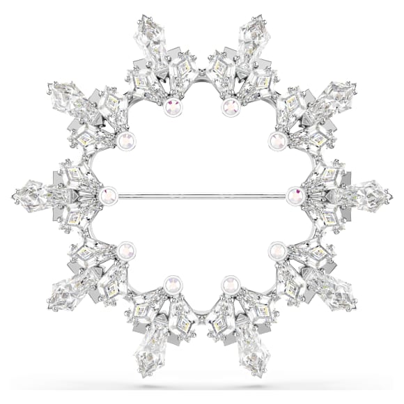 Idyllia brooch, Mixed cuts, Snowflake, White, Rhodium plated - Swarovski, 5705397
