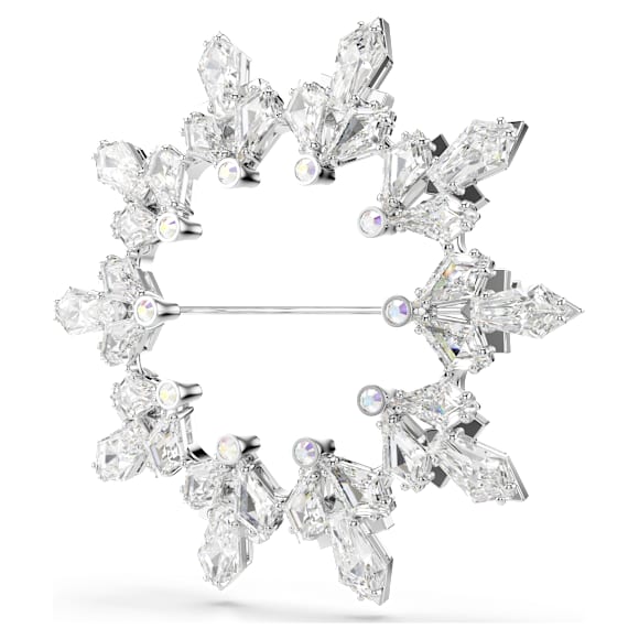 Idyllia brooch, Mixed cuts, Snowflake, White, Rhodium plated - Swarovski, 5705397