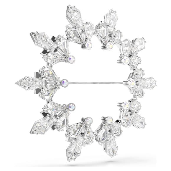 Idyllia brooch, Mixed cuts, Snowflake, White, Rhodium plated - Swarovski, 5705397