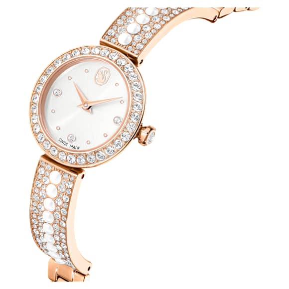 Matrix pearl bangle watch, Swiss Made, Crystal bracelet, White, Rose gold-tone finish - Swarovski, 5705406
