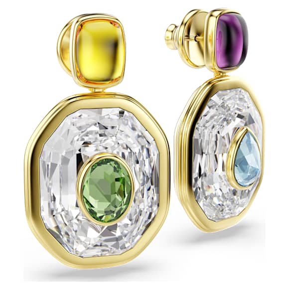 Chroma damla küpeler, Asimetrik tasarım, Sekizgen kesim, Çok renkli, 18k altın rengi yüzey - Swarovski, 5705582