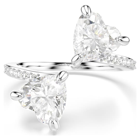 Mesmera open ring, Heart cut, Pavé, White, Rhodium plated | Swarovski
