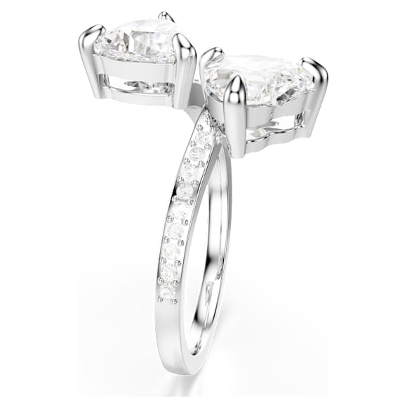 Mesmera open ring, Heart cut, Pavé, White, Rhodium plated | Swarovski