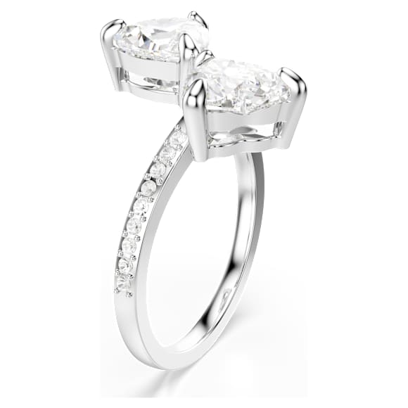 Mesmera open ring, Heart cut, Pavé, White, Rhodium plated | Swarovski