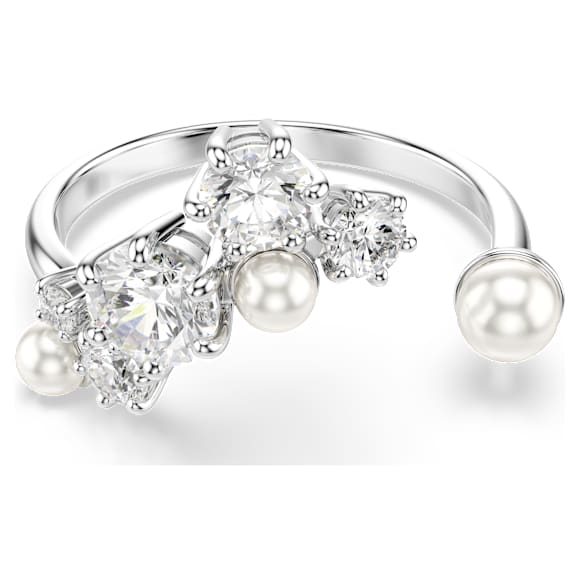 Constella open ring, Crystal pearl, Round cuts, White, Rhodium plated - Swarovski, 5705599