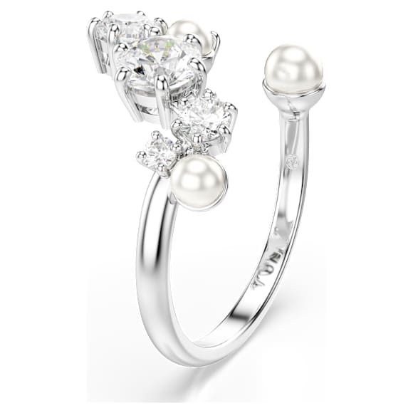 Constella open ring, Crystal pearl, Round cuts, White, Rhodium plated - Swarovski, 5705599