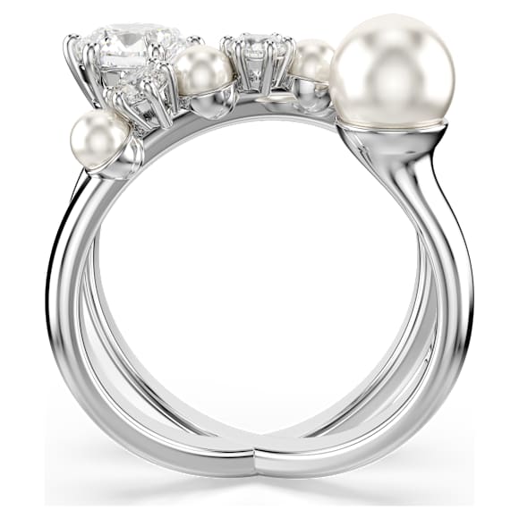 Matrix cocktail ring, Crystal pearl, Round cut, White, Rhodium plated - Swarovski, 5705612