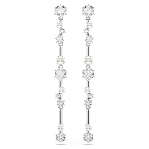 Cercei cu drop Constella, Perlă de cristal, Tăieturi rotunde, Albi, Placat cu rodiu - Swarovski, 5705614